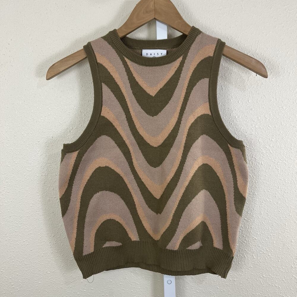 Daisy Street Retro Wave Knit Sweater Vest Top Medium
